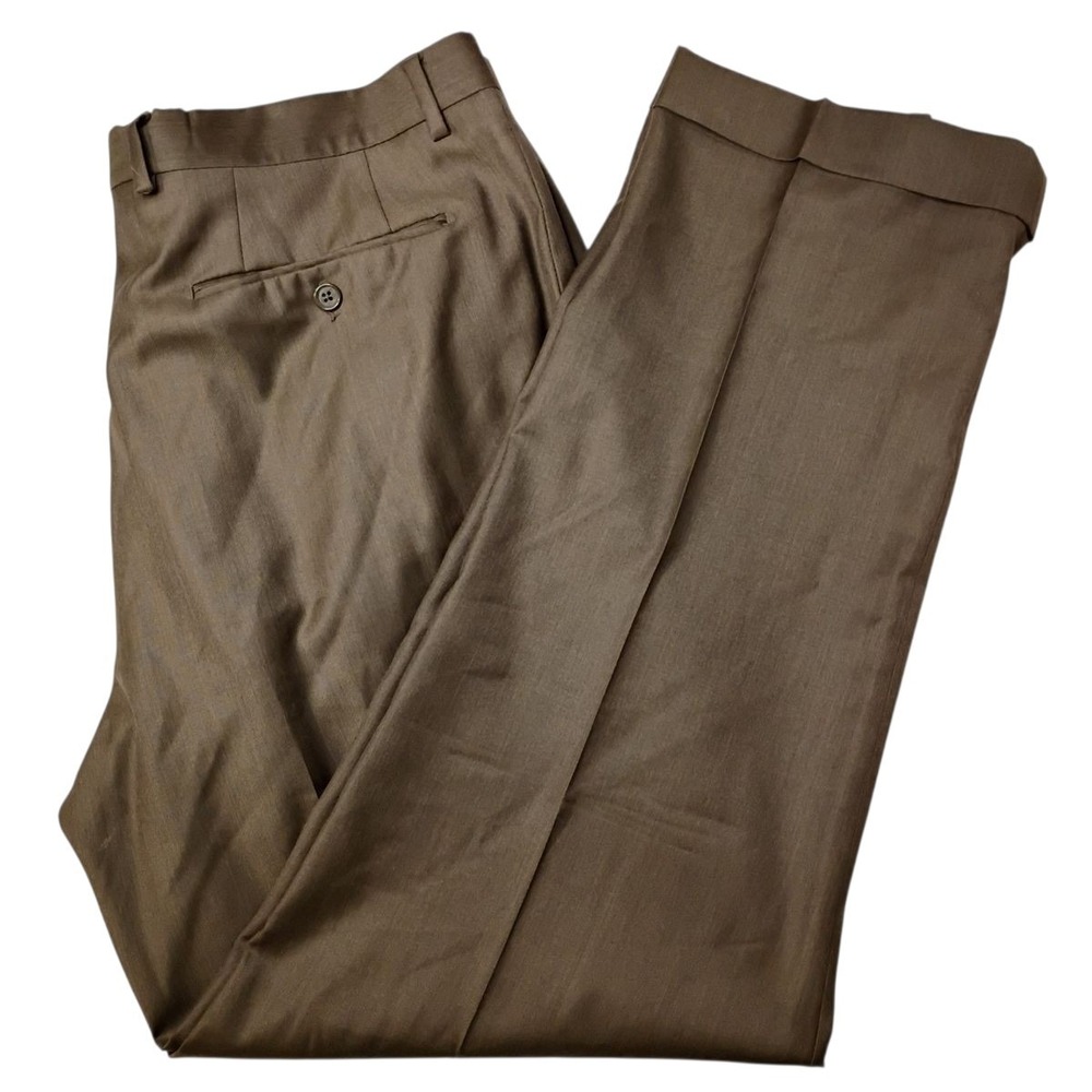 Santorelli Romeo Dress Pants Men 36x30 Olive Luxury Serge 100% Wool‎ 1900F Italy